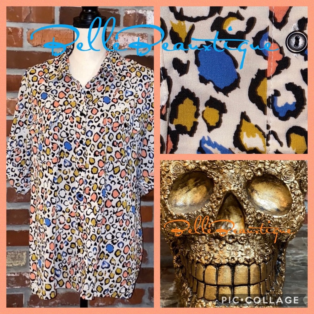 NOTATIONS Multi Colored Leopard Print Top